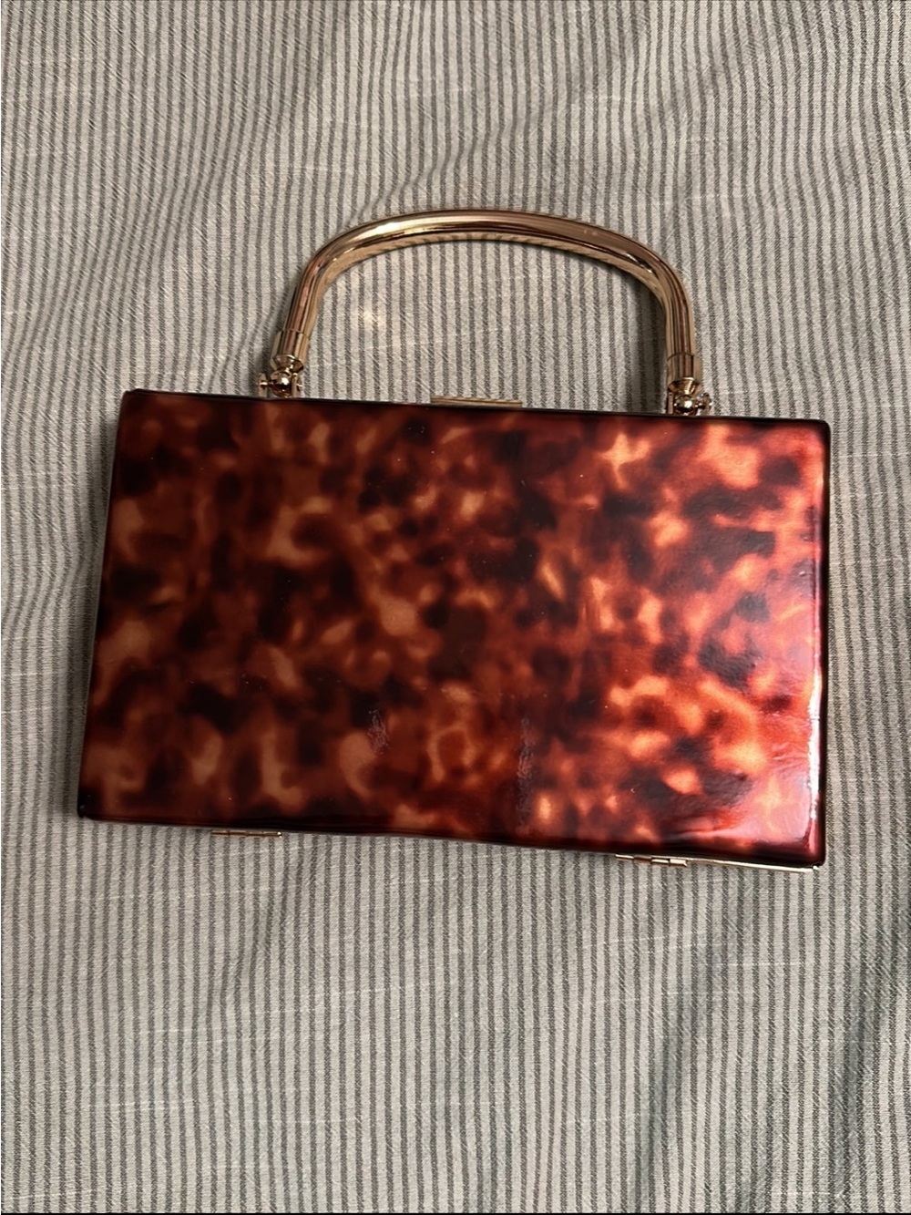 Source Unknown Tortoiseshell-Pattern Clutch with Gold Handle